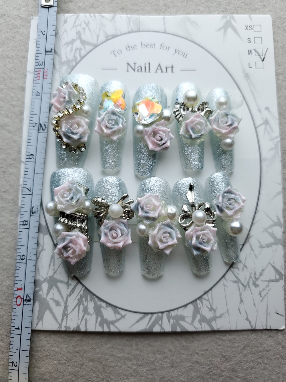 Duchess in Silver 👑🌹 | 3D Rose Pearl Press-On Nails
